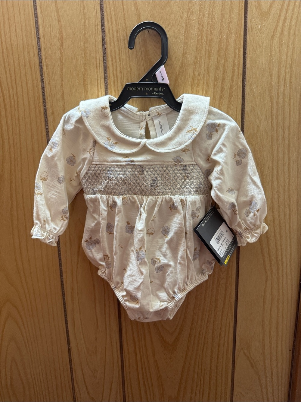 Gerber‎ White Smocked Long-Sleeve Baby One-Piece